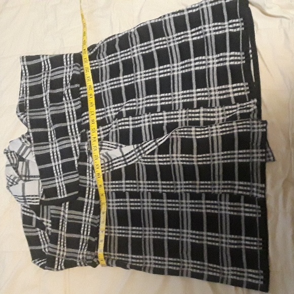 Ezin Black/Cream Checkered Open Front Shaw Collar Cardigan 2X - Picture 4 of 7